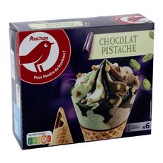 AUCHAN Cône glacé chocolat pistache 6 pièces 396g