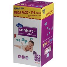 AUCHAN Auchan baby change confort+ mega pack 9/20kg x144 taille 4+