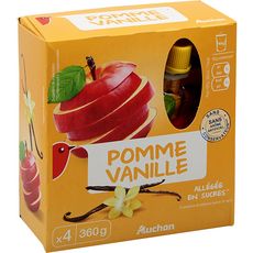 AUCHAN Gourdes pomme vanille allégé en sucres sans conservateur 4x90g