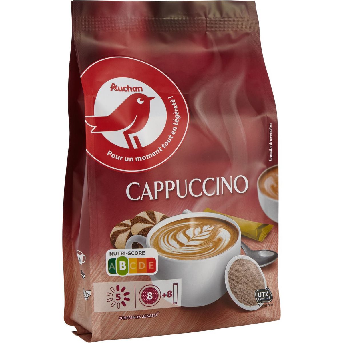 AUCHAN Dosettes de café cappuccino compatibles Senseo 8 dosettes 95g pas  cher 