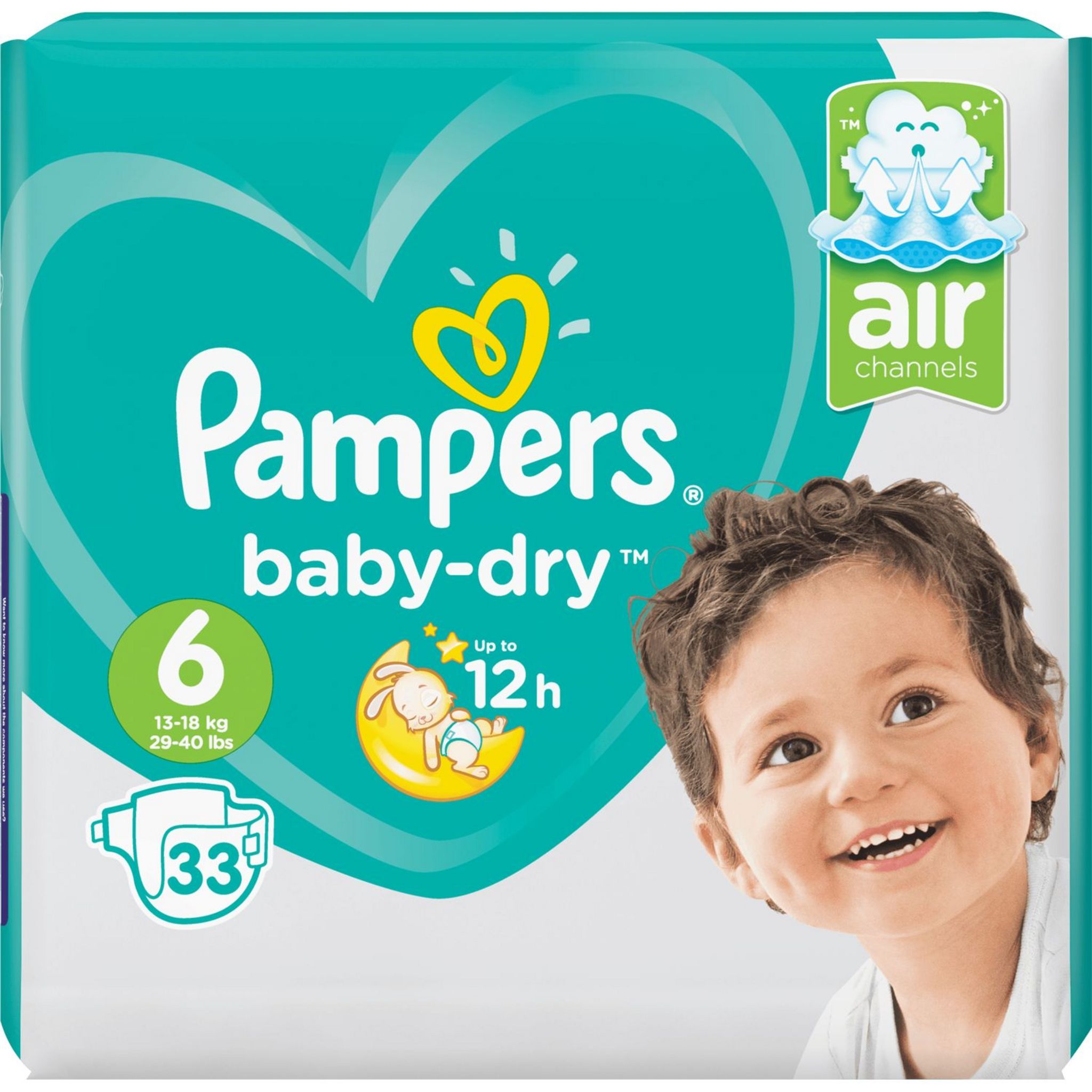 PAMPERS Baby-dry géant couches taille 6 (13-18kg) 33 couches pas cher 