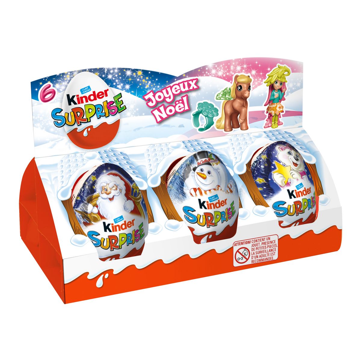 KINDER Surprise Joyeux Noël fille 6 œufs 120g pas cher 