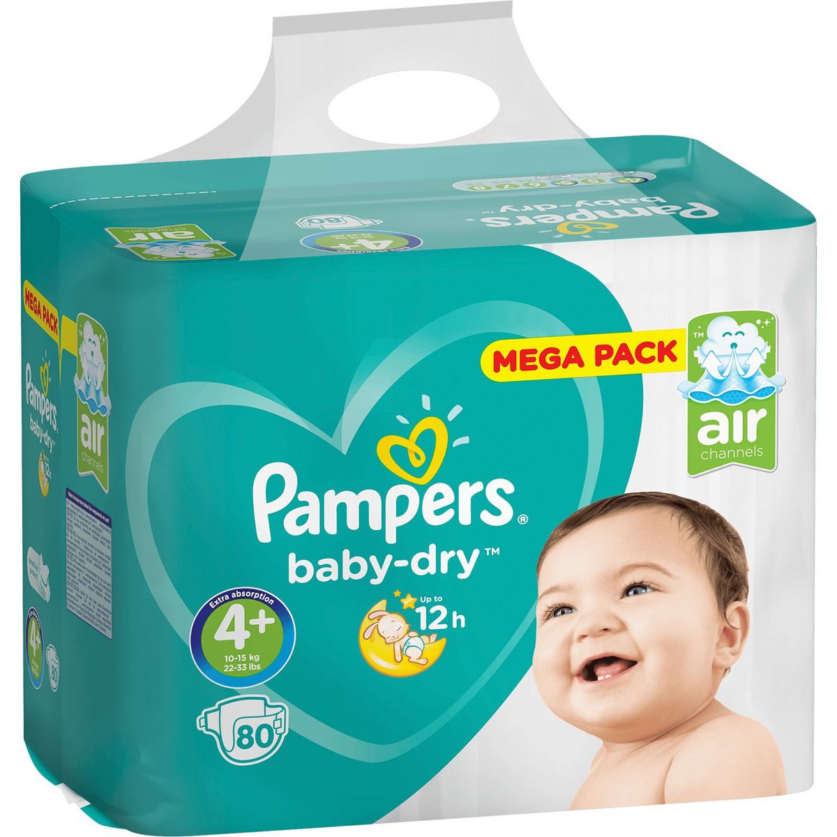 PAMPERS Babydry mega pack couches taille 4+ (1015kg) 80 couches pas