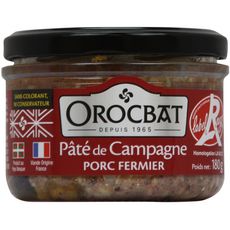 OROCBAT Pâté de campagne au porc fermier Label Rouge sans colorant ni conservateur 180g