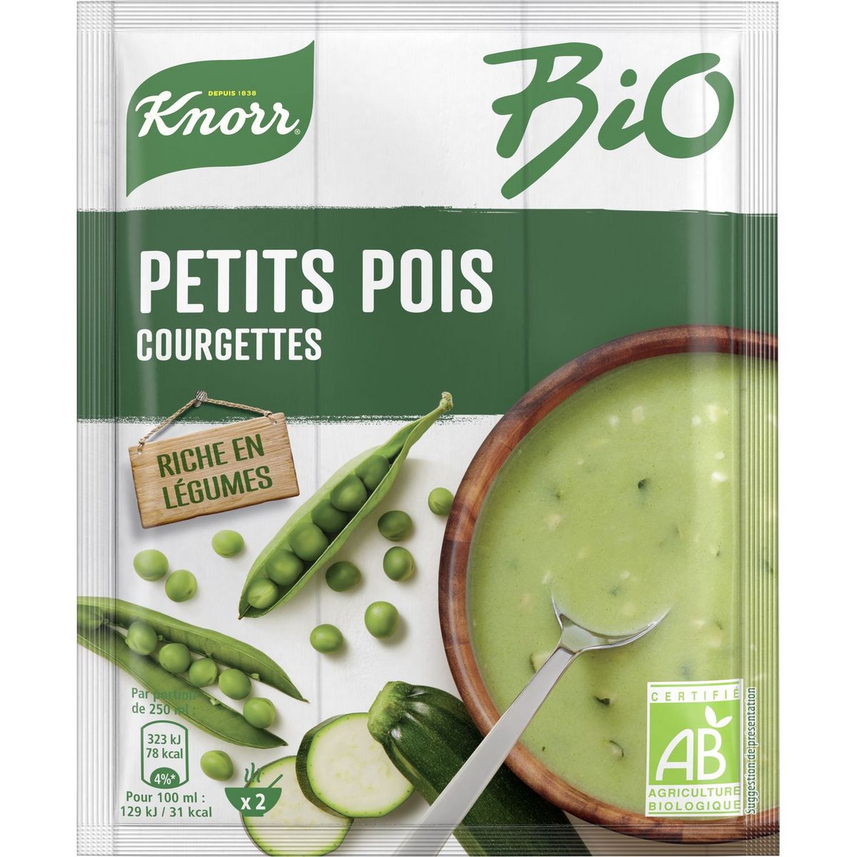 knorr soupe déshydratée bio petits pois et courgettes 2 personnes 46g