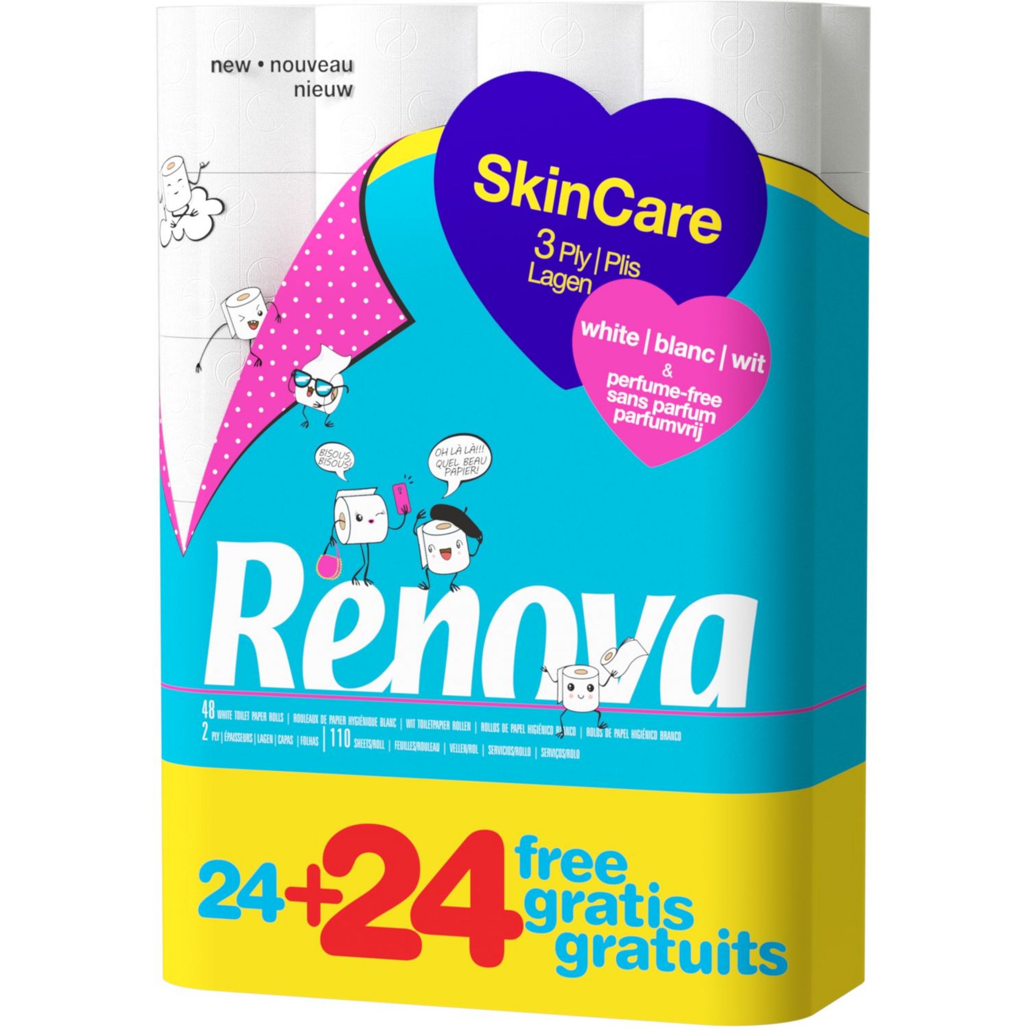 RENOVA SkinCare Papier hygiénique 3 plis blancs, 24 rouleaux[8] - Cdiscount  Au quotidien