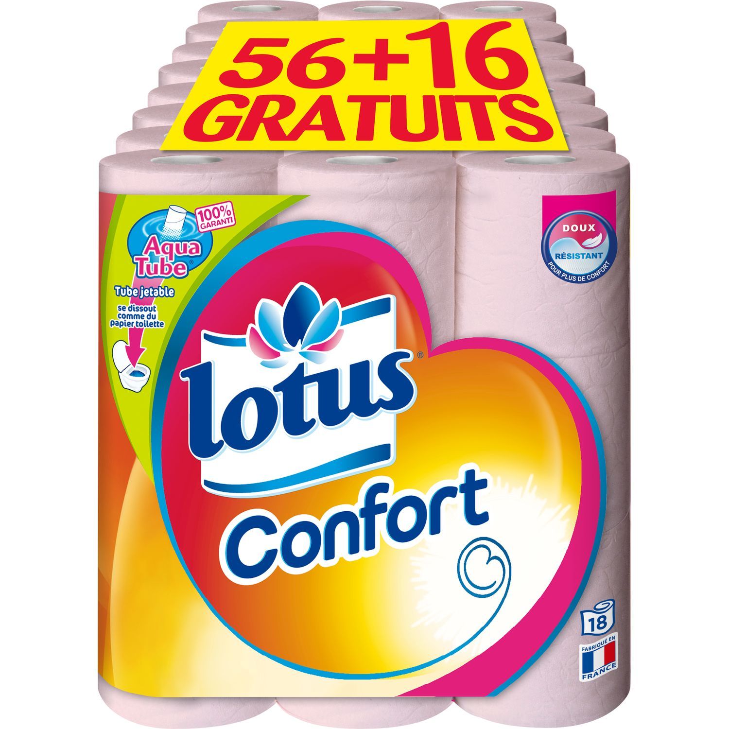 LOTUS Papier toilette confort rose aquatube dont 14 offerts 64 rouleaux pas  cher 