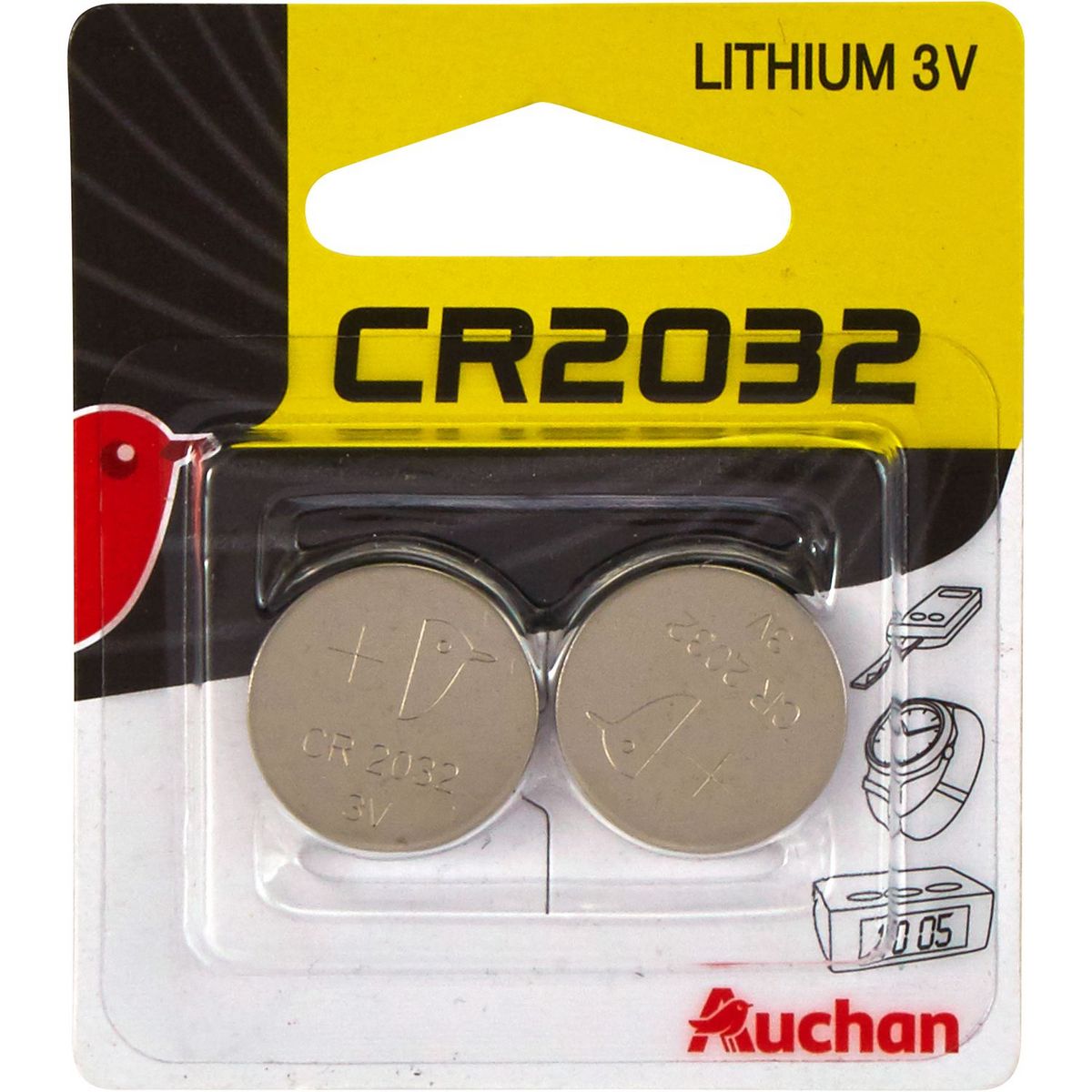 AUCHAN Auchan piles bouton CR2032 x2 pas cher 