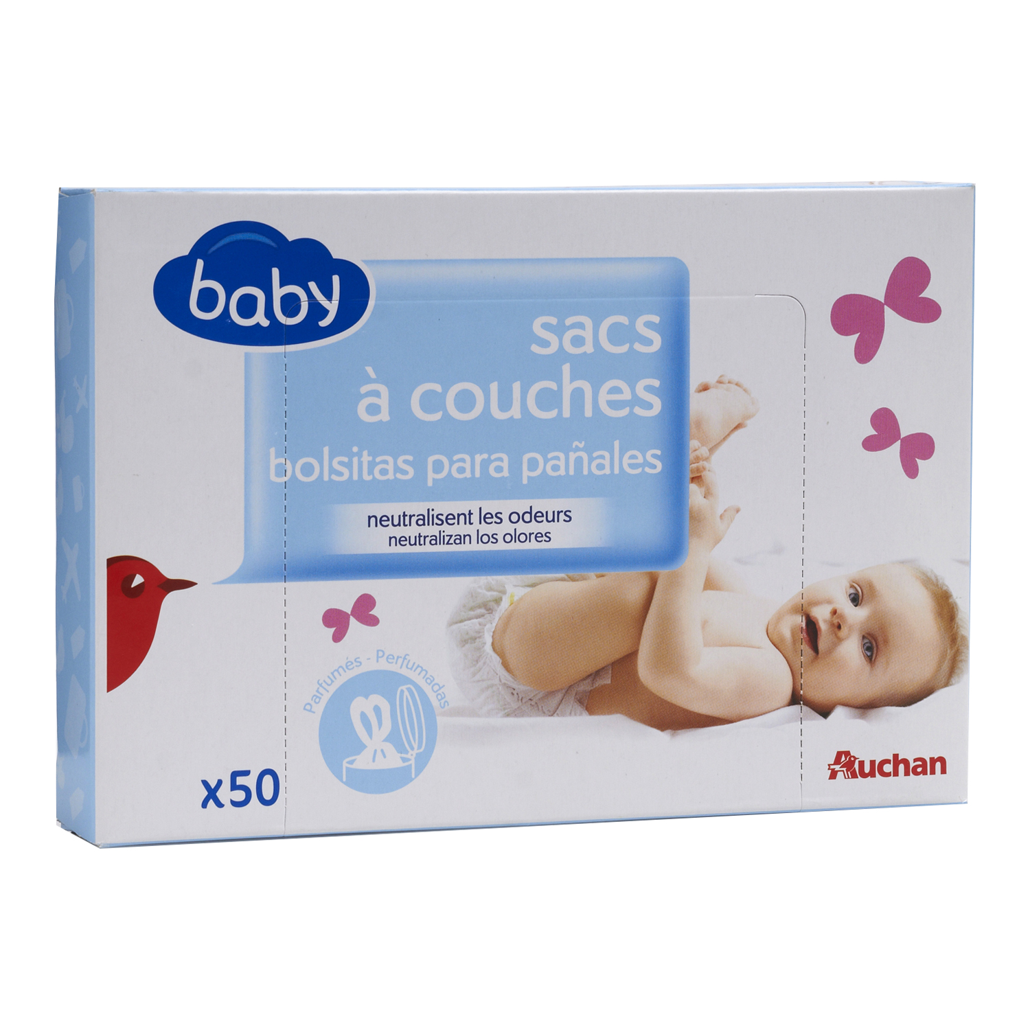 AUCHAN BABY Sac à couches 50 sacs pas cher 