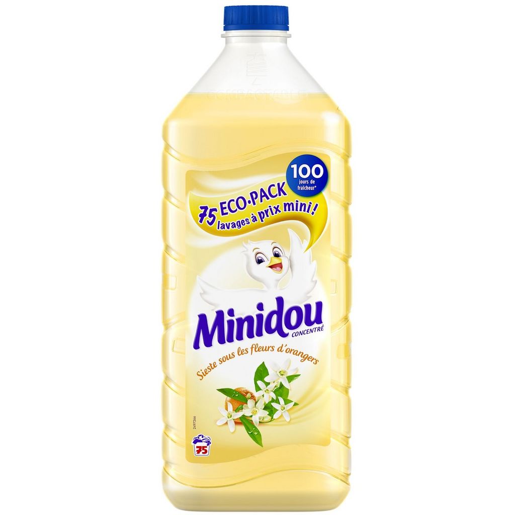 MINIDOU Assouplissant concentré fleurs d'oranger 75 lavages 1,875l pas cher  