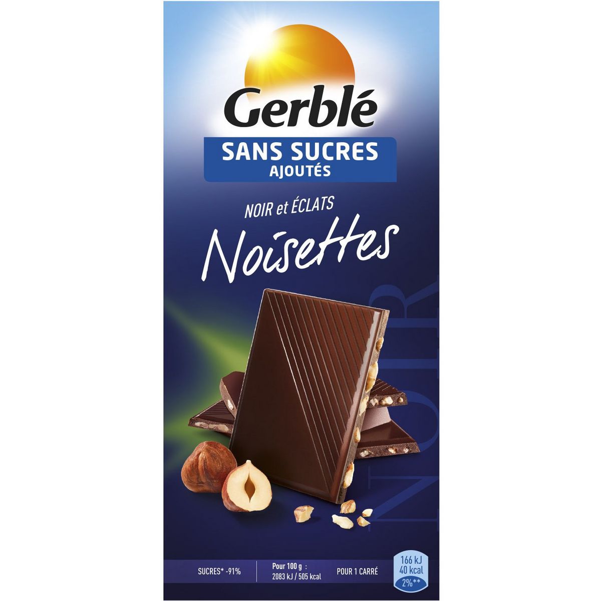 GERBLE Tablette de chocolat noir et éclats noisette sans sucres ajoutés 80g  pas cher 