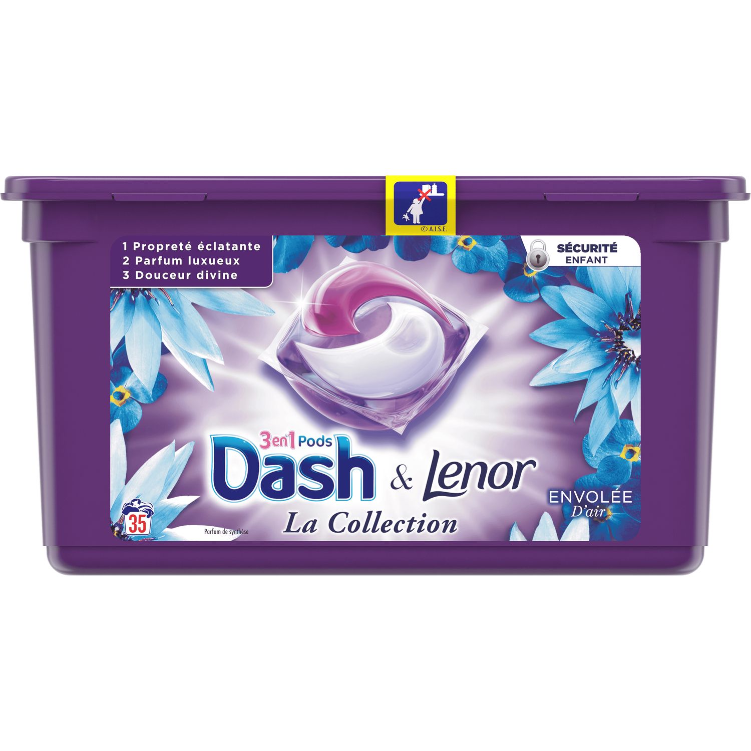 DASH Dash Lessive capsules 3en1 envolée d'air 35 lavages 35 lavages 35  capsules pas cher 