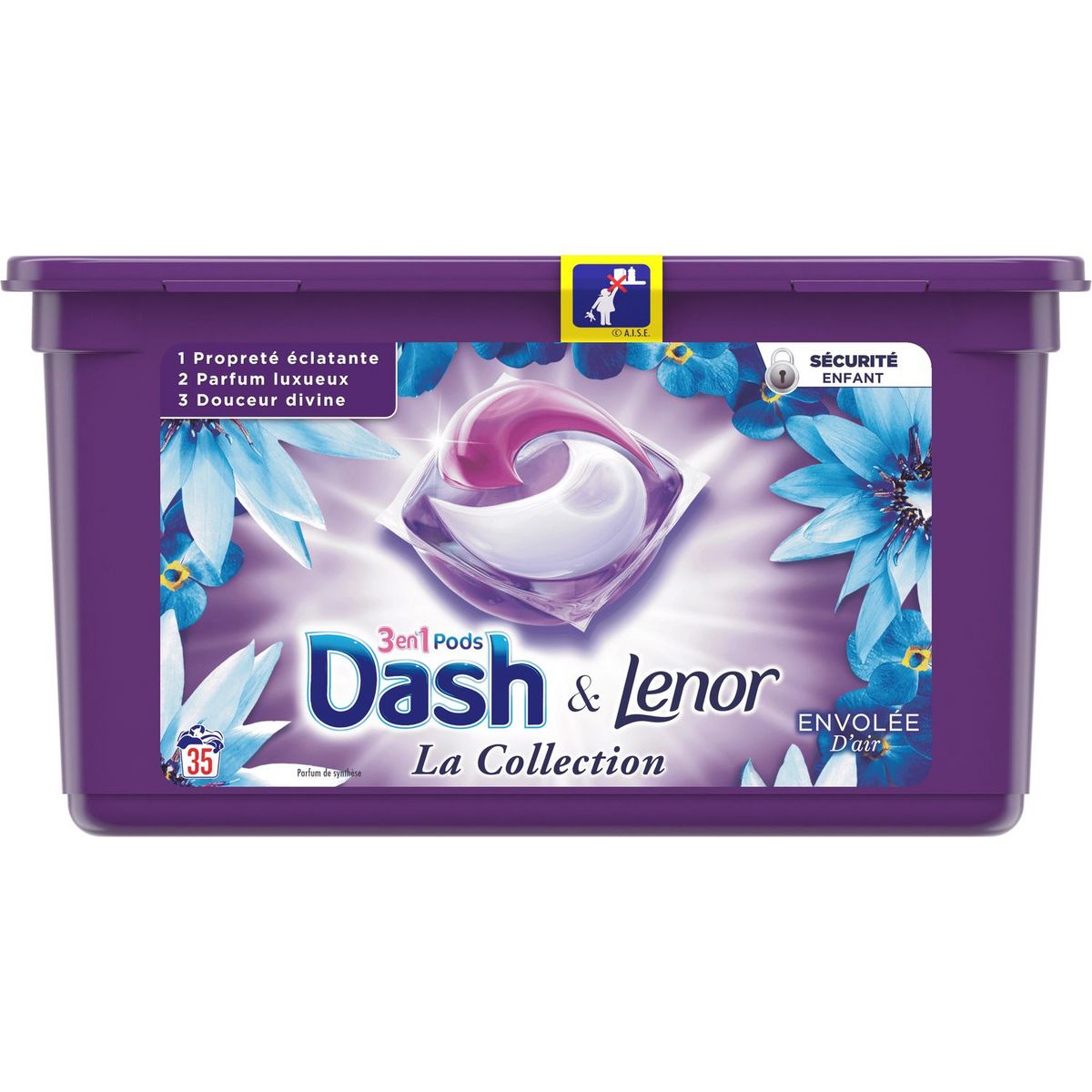 DASH Dash Lessive capsules 3en1 envolée d'air 35 lavages 35