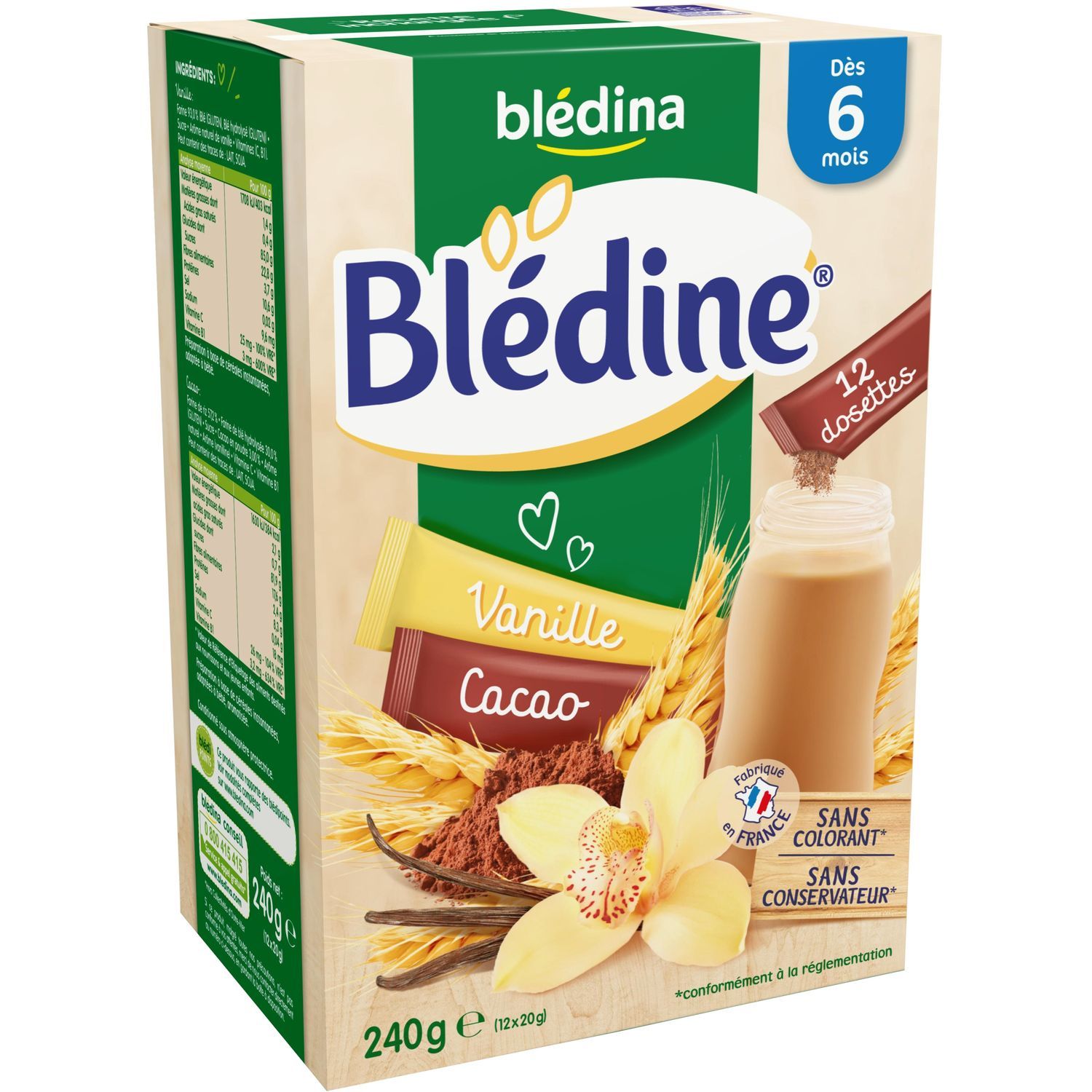 BLEDINA Blédine Dosettes vanille cacao en poudre 240g dès 6 mois