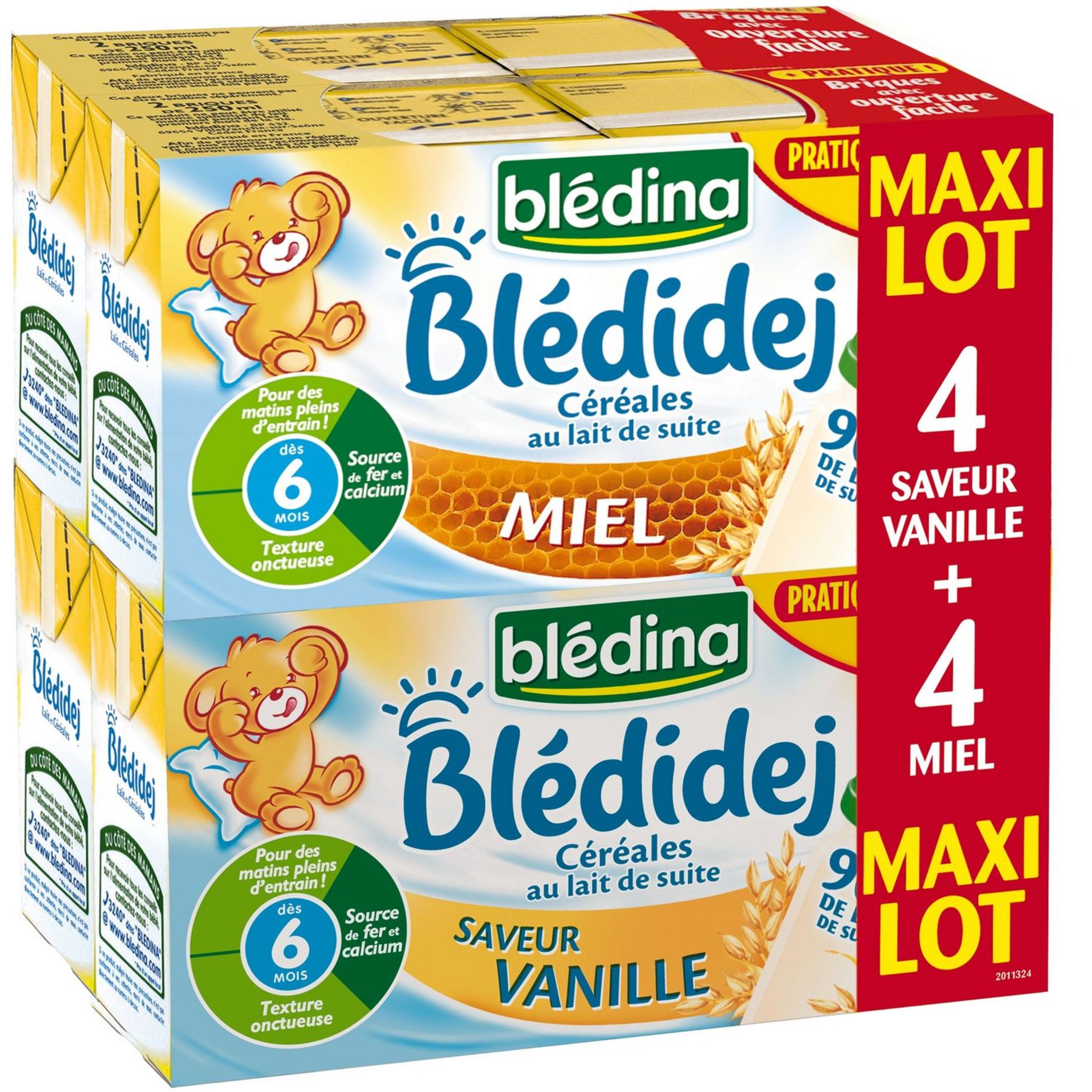 BLEDINA Blédidej vanille et miel 8x25cl dès 6 mois prix choc pas cher 