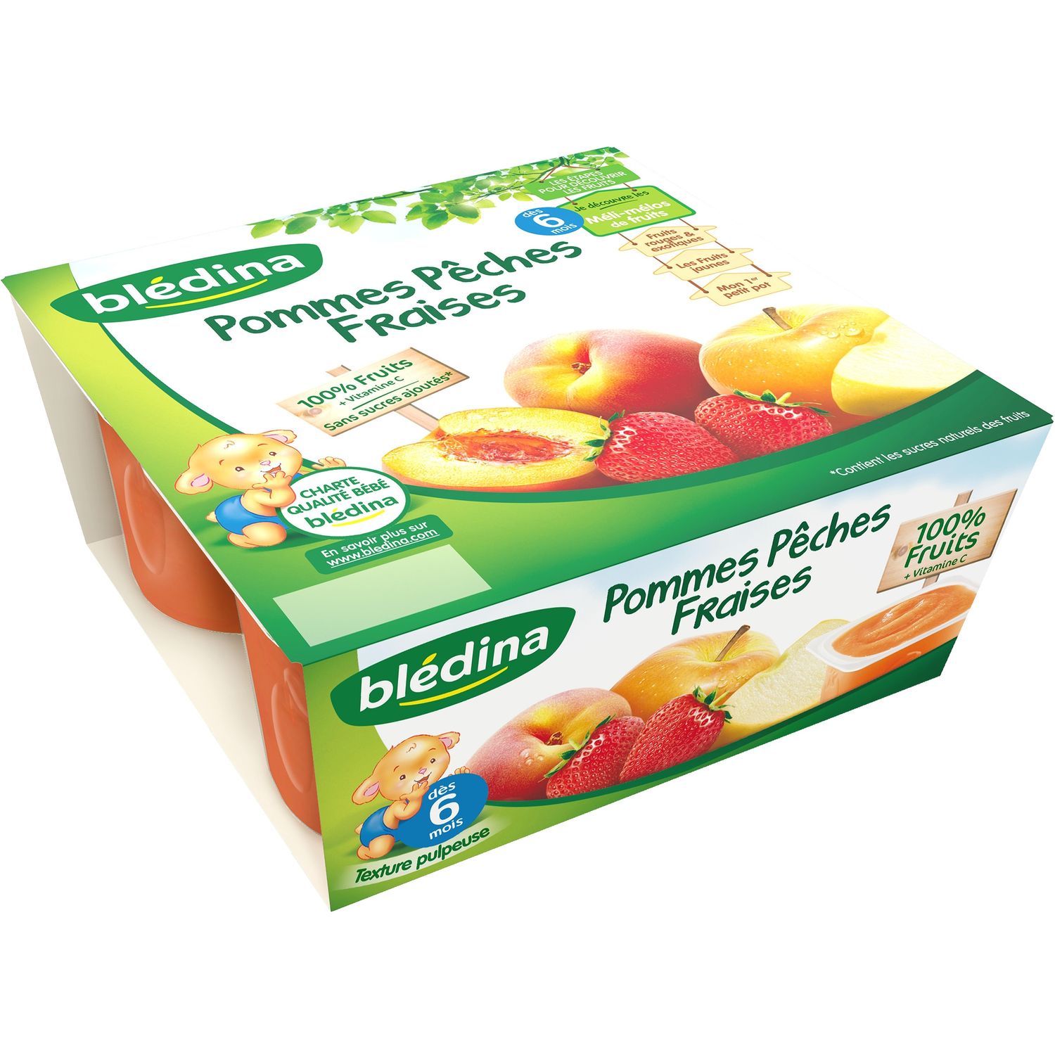 Blédina Compote bébé 4 mois Pommes fraises 4x100g 400g 