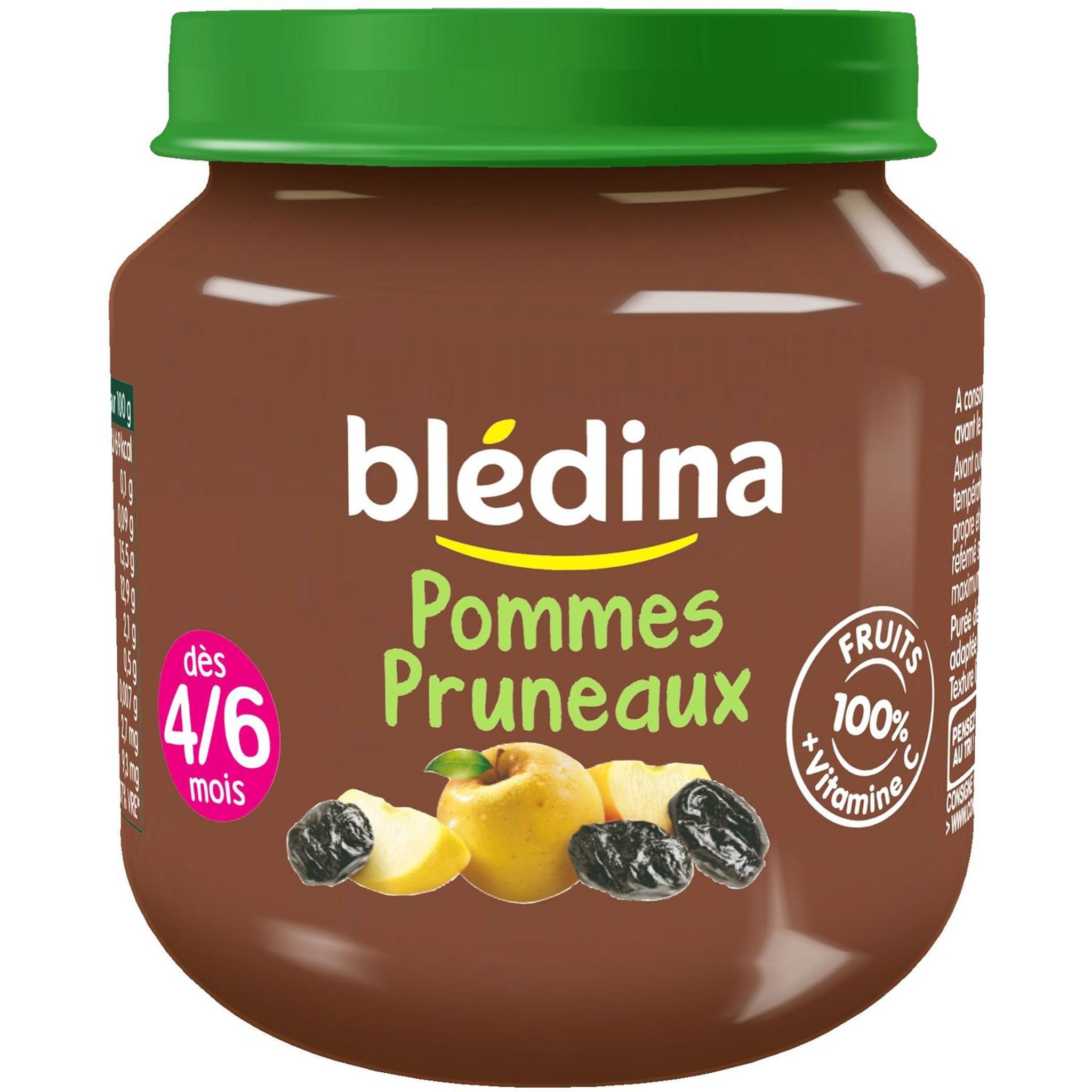 BLEDINA - COMPOTE BEBE POMME PRUNEAUX DES 4 MOIS 4 Pots de 130g