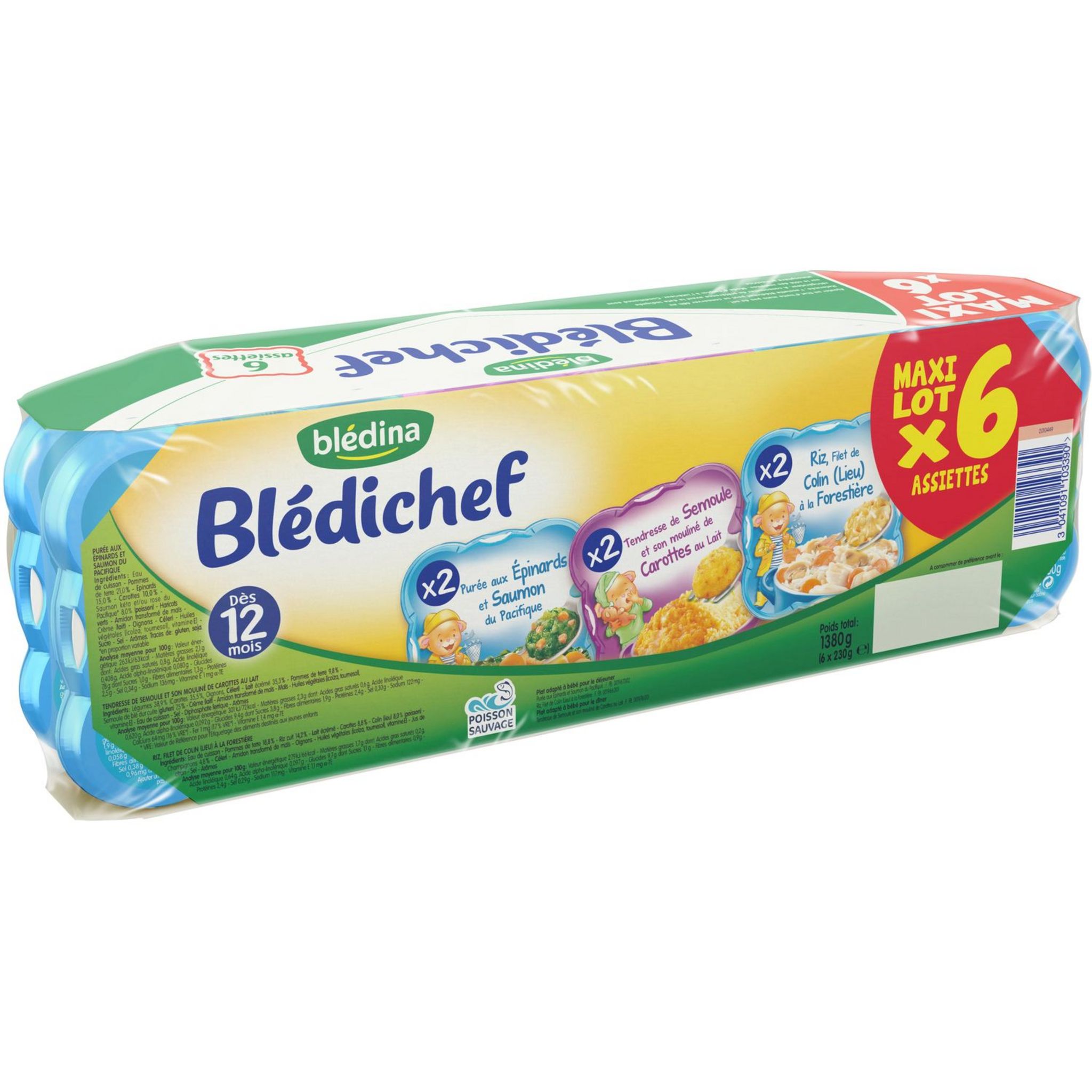 Blédina Blédichef Tendresse de Semoule et son Mouliné de Carottes au Lait 