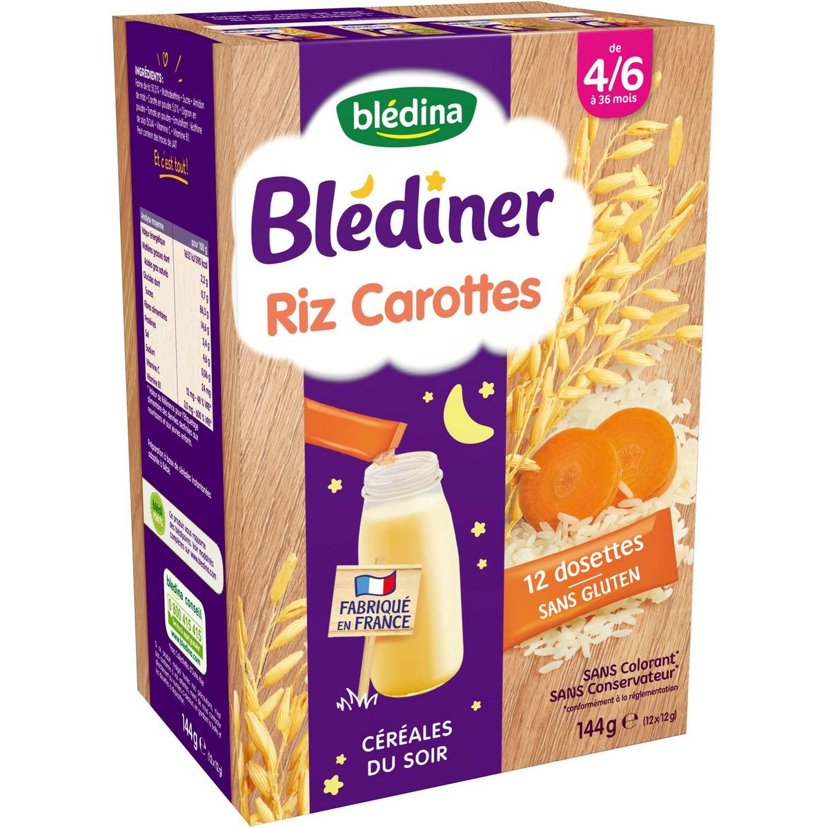 Bledina Bledina Blediner Dossettes Cereales Riz Carotte En Poudre Des 4 Mois 12x12g 12x12g Pas Cher A Prix Auchan