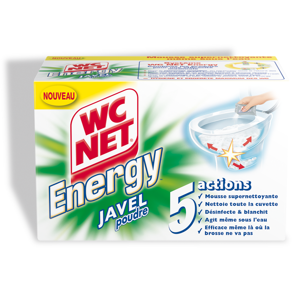 Désinfectant poudre WC Net Energy javel - boîte de 6 sachets