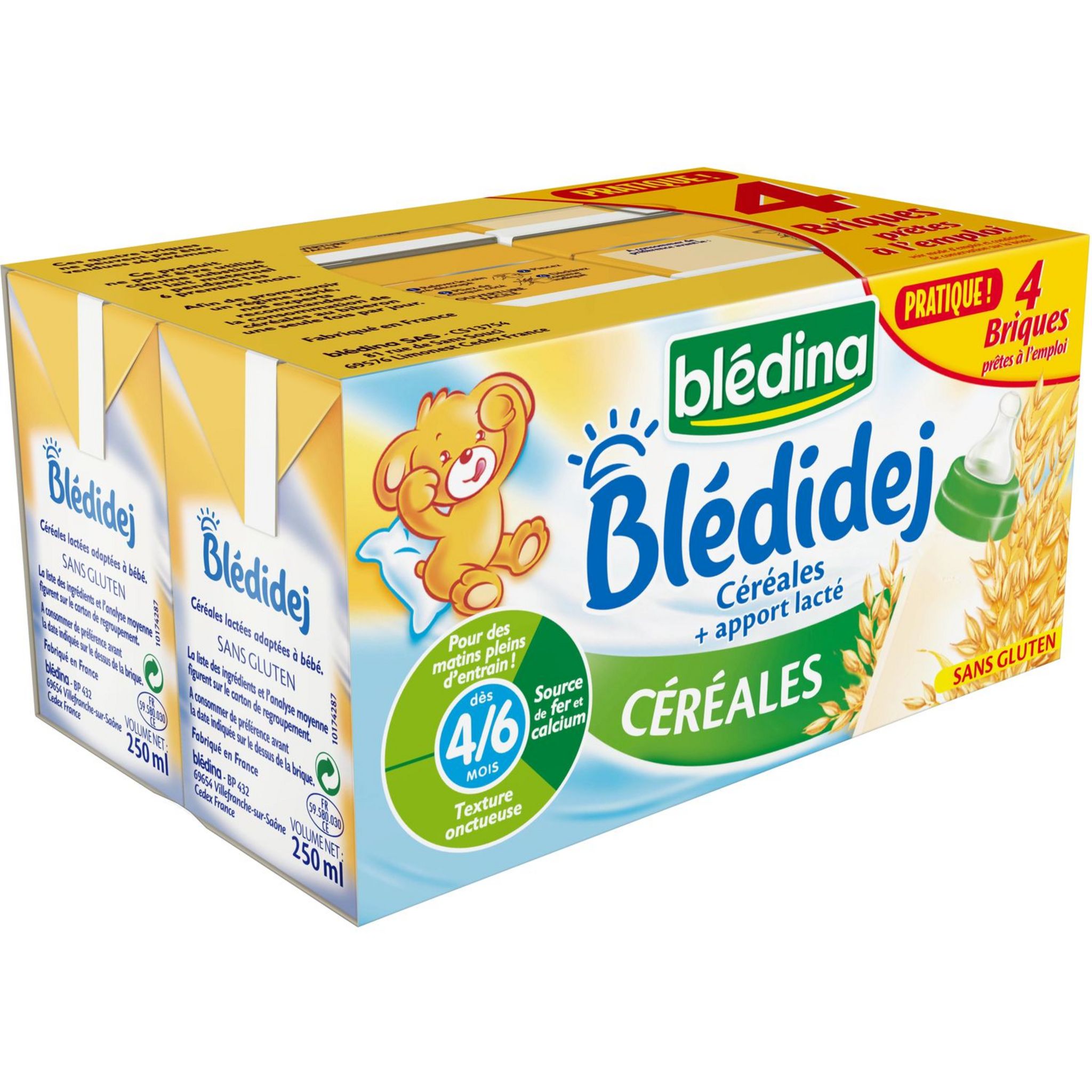 BLEDINA Blédidej céréales lactées dès 4 mois 4x250ml pas cher 