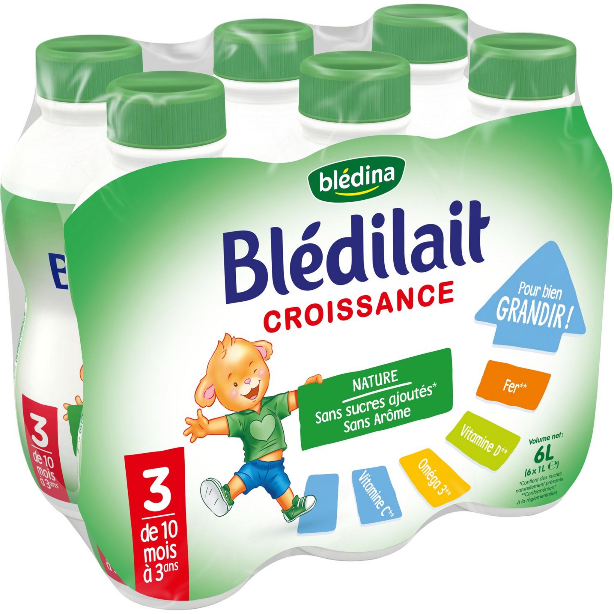 BLEDINA Blédilait 3 lait de croissance liquide de 10 mois 18x25cl pas cher  