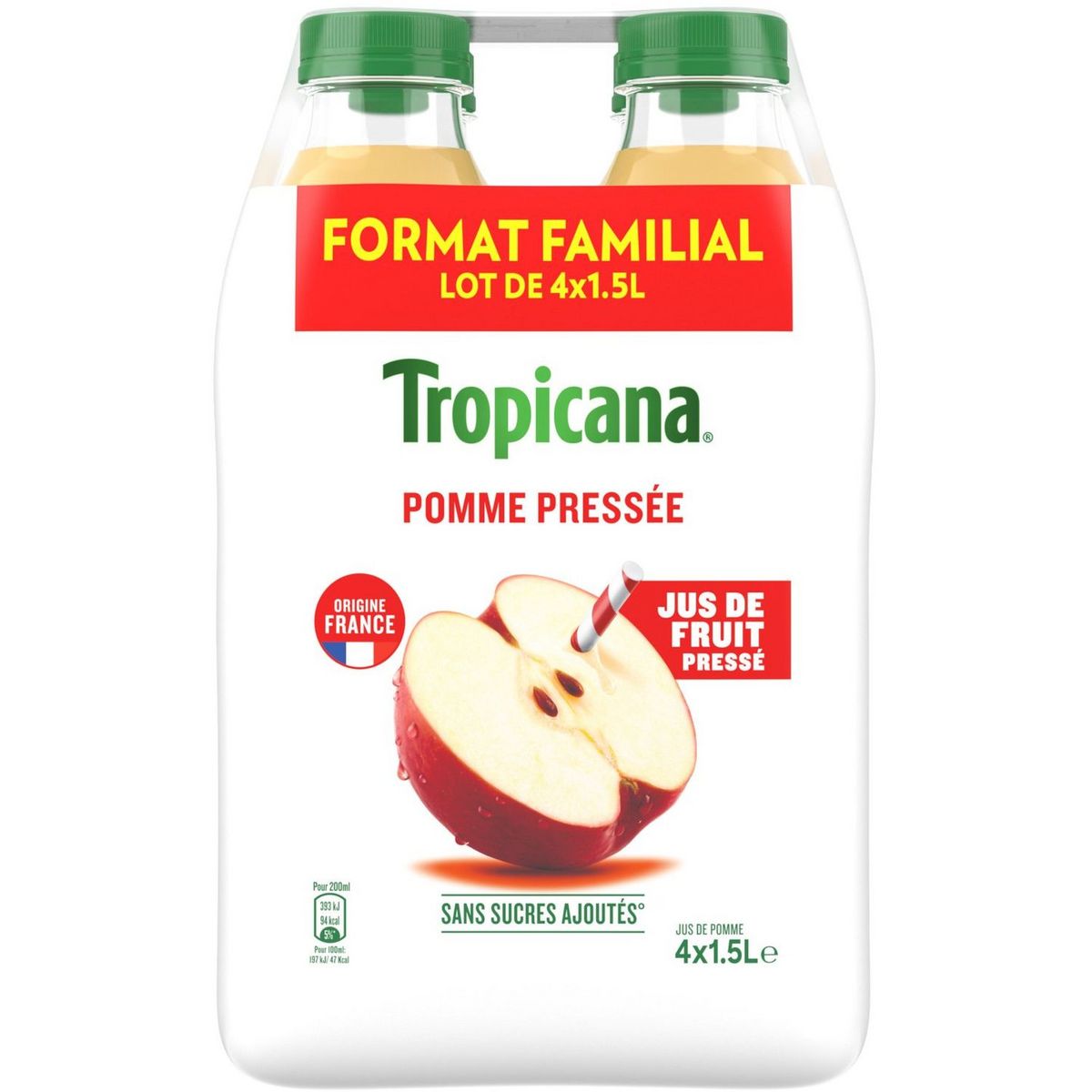 TROPICANA jus de pomme pressée origine France 4x150cl pas cher Auchan.fr