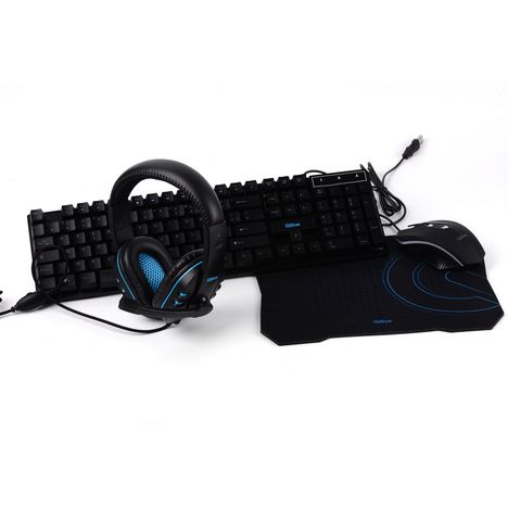 Bundle Gaming 4 En 1 Avec Clavier Souris Tapis De Souris Et Casque Noir Qilive Pas Cher A Prix Auchan