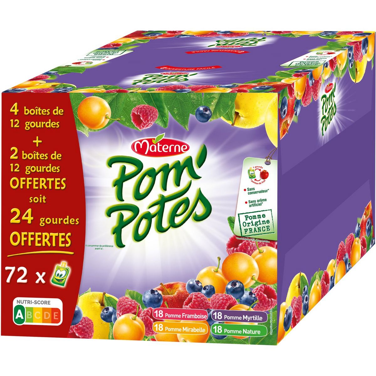 POM'POTES Compotes Gourdes 5 Fruits Exotiques 4x90g - materne - 360 g