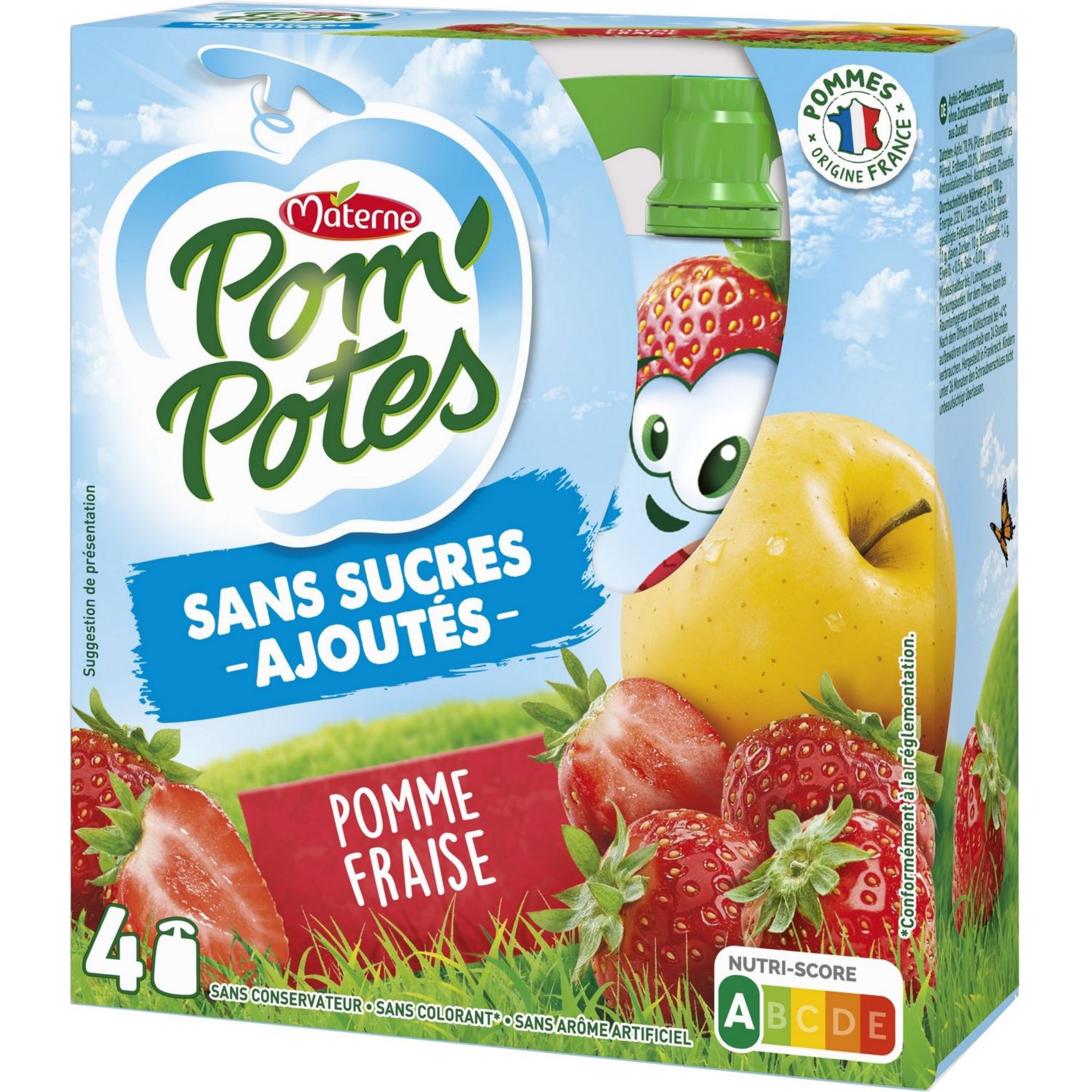 POM'POTES Gourdes compote pomme poire fraise banane sans sucres ajoutés  20x90g pas cher 