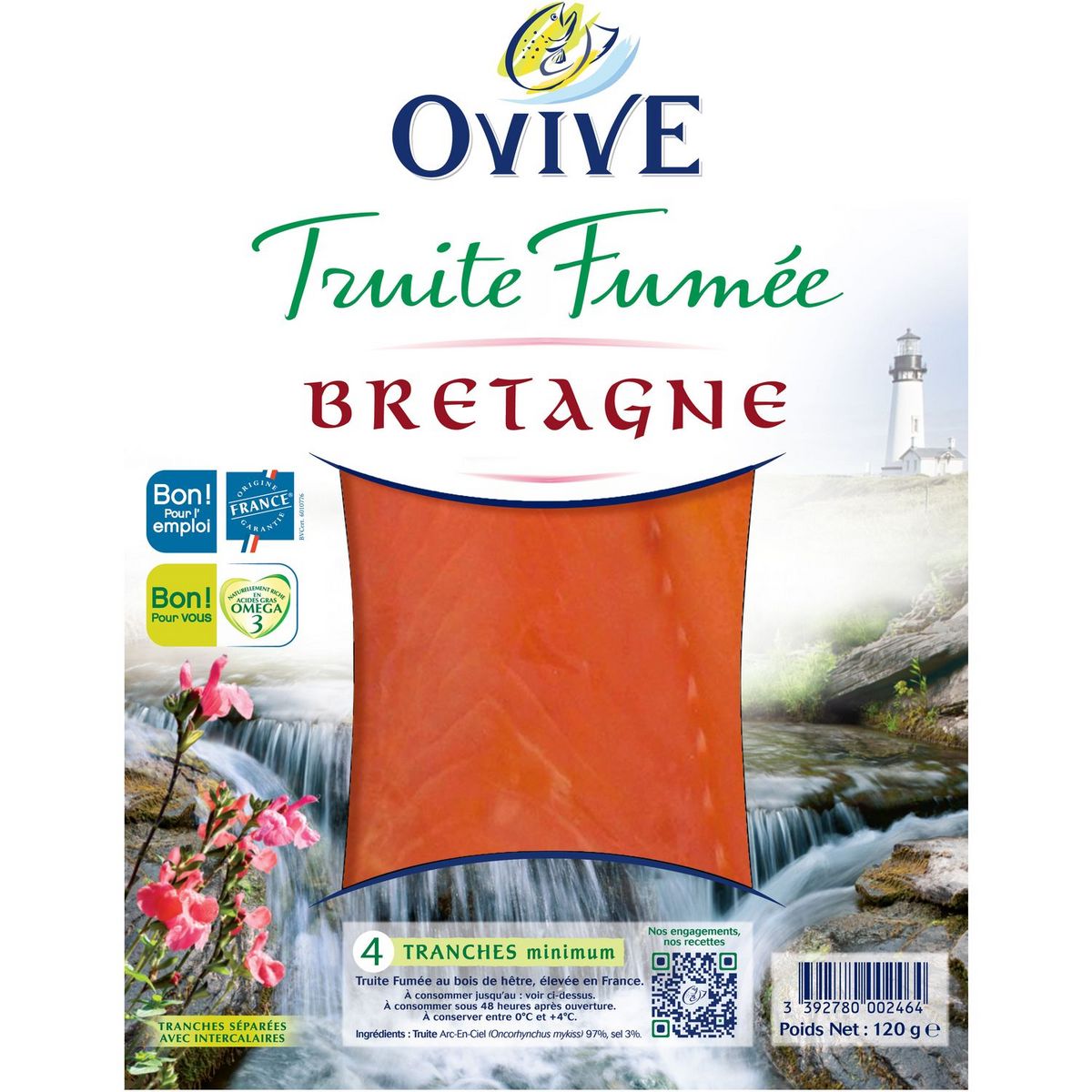 Truite fumée de France élevée en mer, 10 tranches (400g)