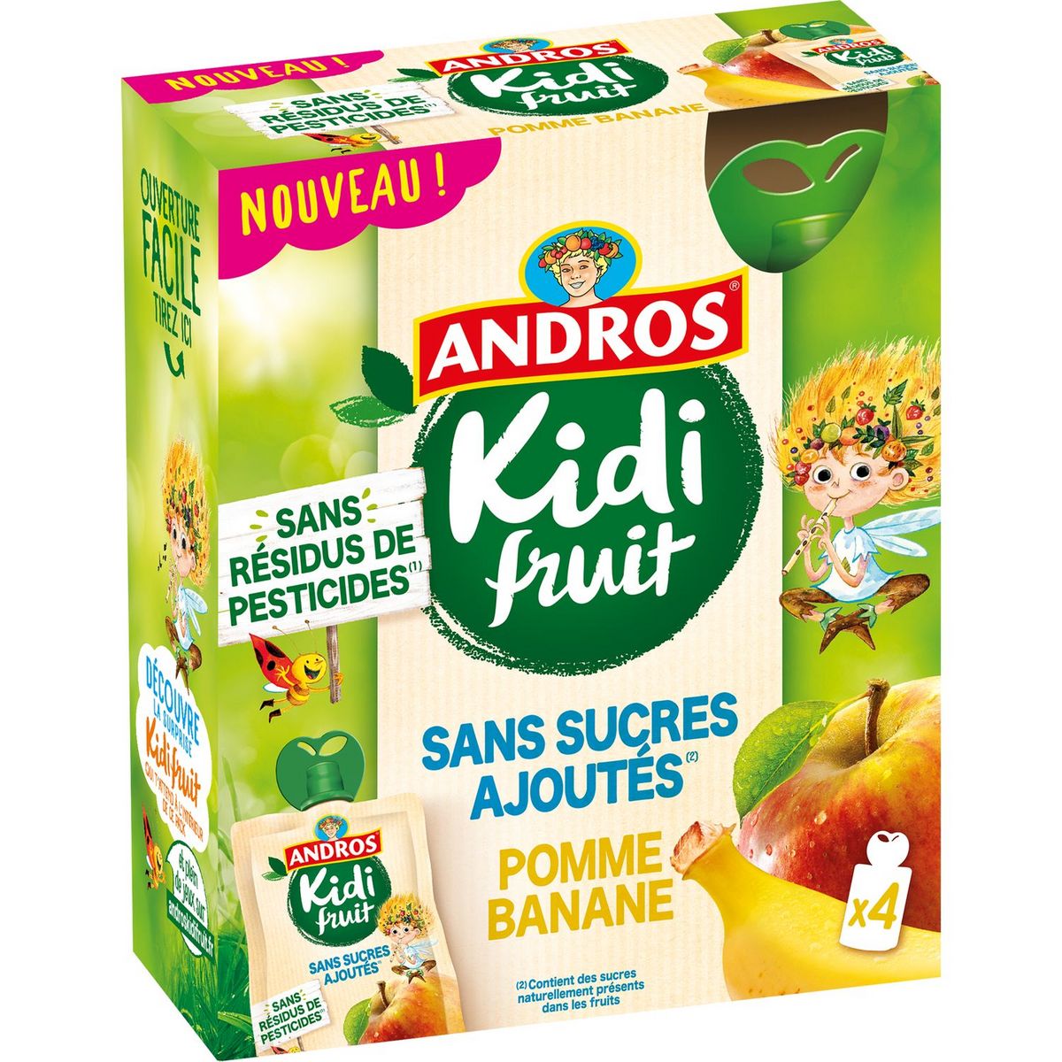 ANDROS Andros gourde compote kidifruits pomme banane 4x85g pas cher à