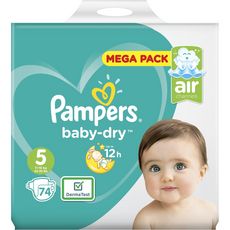 PAMPERS Baby-dry mega pack couches taille 5 (11-16kg) 74 couches pas cher 