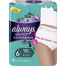 ALWAYS Discreet culottes incontinence plus taille L 8 culottes