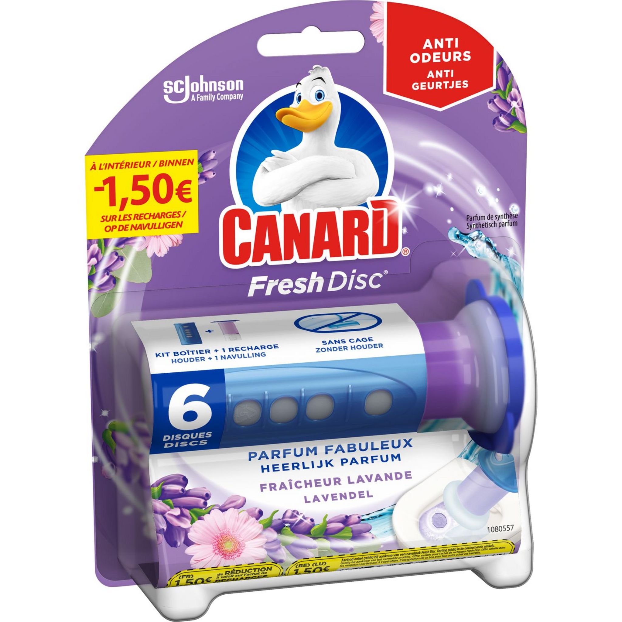 Blocs WC avec applicateur de disques gel Fraîcheur Lavande Canard Fresh Disc,  1 applicateur + 6 disques