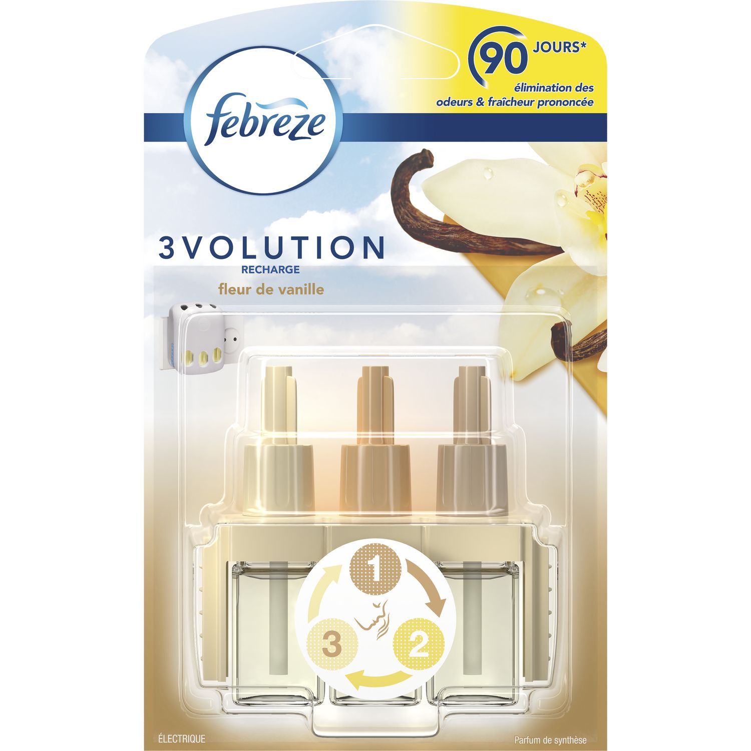 FEBREZE 3volution recharge pour diffuseur électrique fleur de vanille  efficace 90 jours 20ml pas cher 