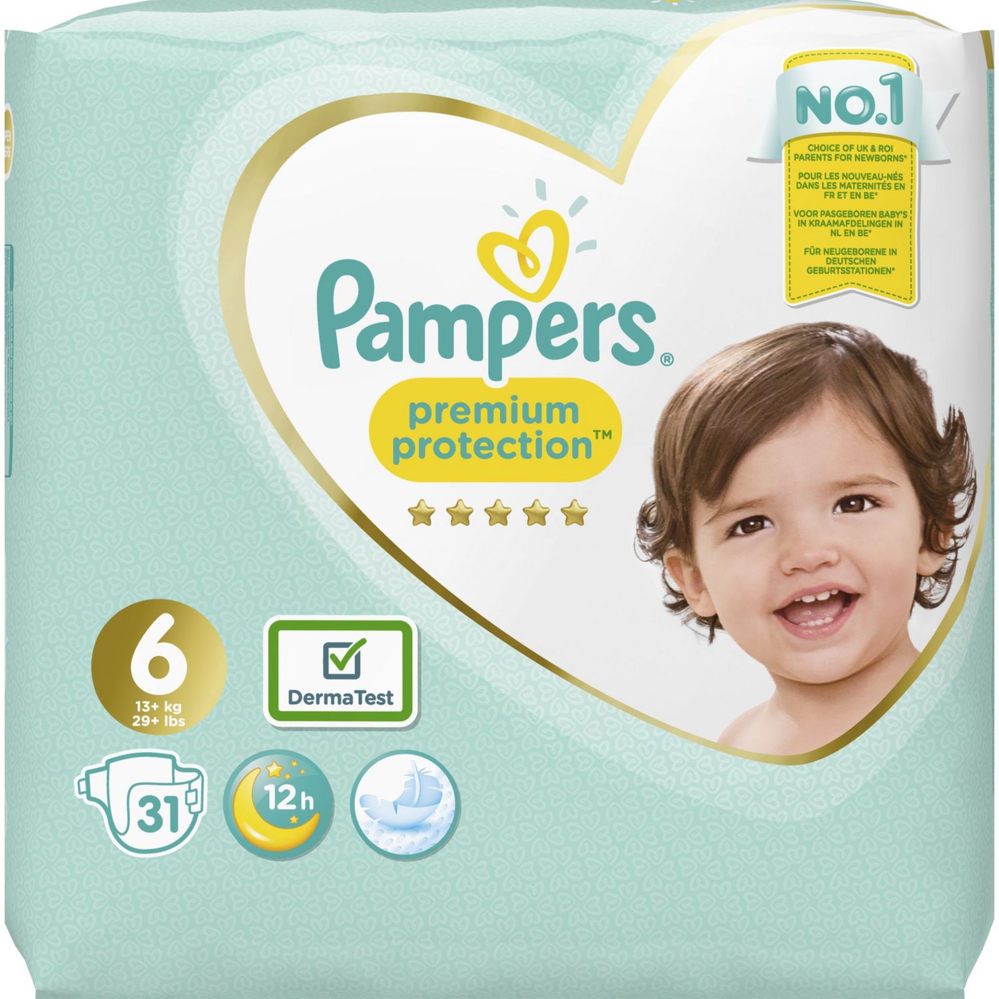 PAMPERS Premium protection géant couches taille 6+ (+13kg) 31 couches pas  cher 