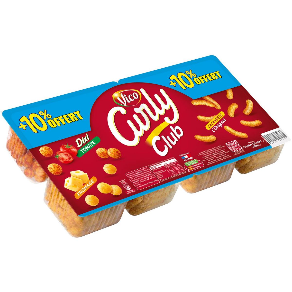 VICO CLUB CURLY Biscuits apéritifs assortiment la barquette de 90 g –  épicerie les 3 gourmets