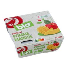 AUCHAN BIO Dessert bio aux fruits pomme mangue sans sucre ajouté 4x100g