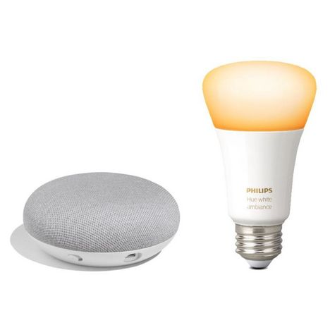 GOOGLE Kit pour éclairage connecté : Google Home Mini + Ampoule connectée  Philips Hue White ambiance pas cher 