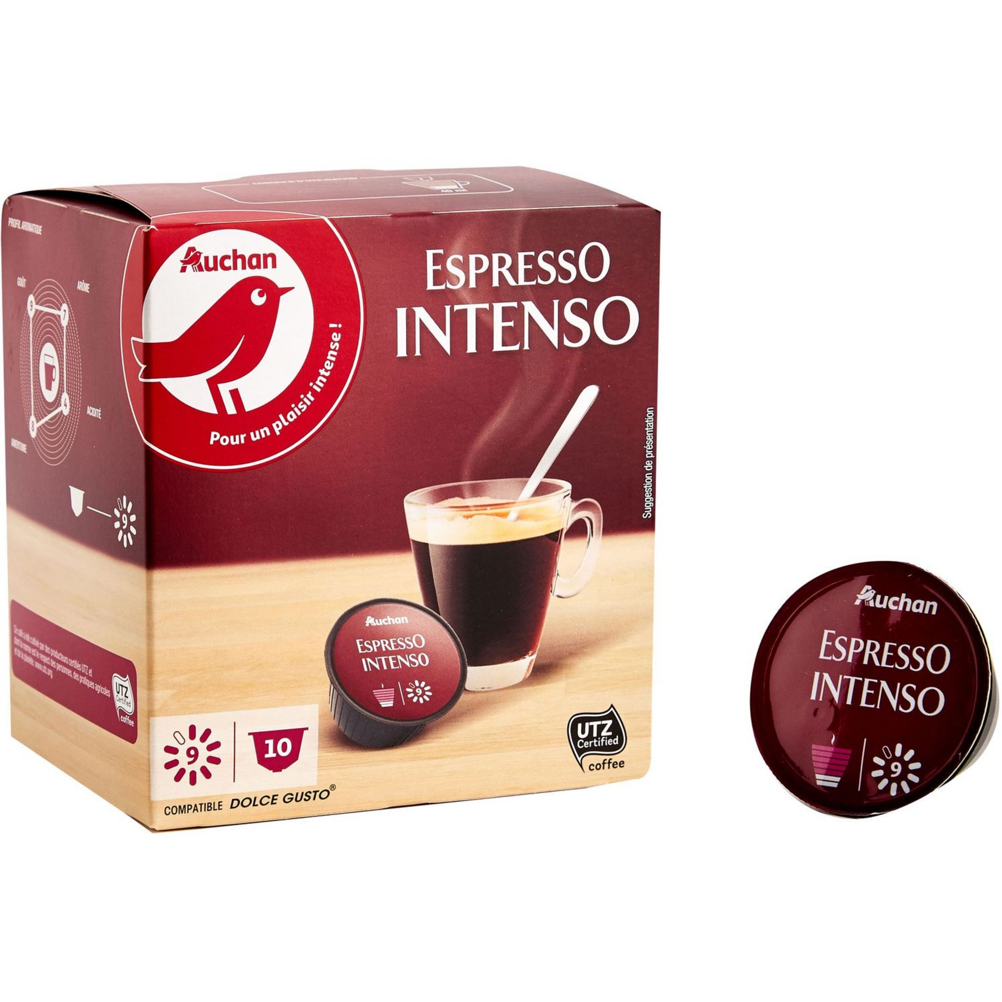 AUCHAN Capsules de café espresso intensité 9 compatibles Dolce Gusto 30  dosettes 210g pas cher 