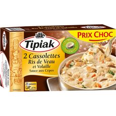 TIPIAK Tipiak Cassolette de ris de veau et volaille sauce aux cèpes 220g 2 pièces 2 pièces 220g