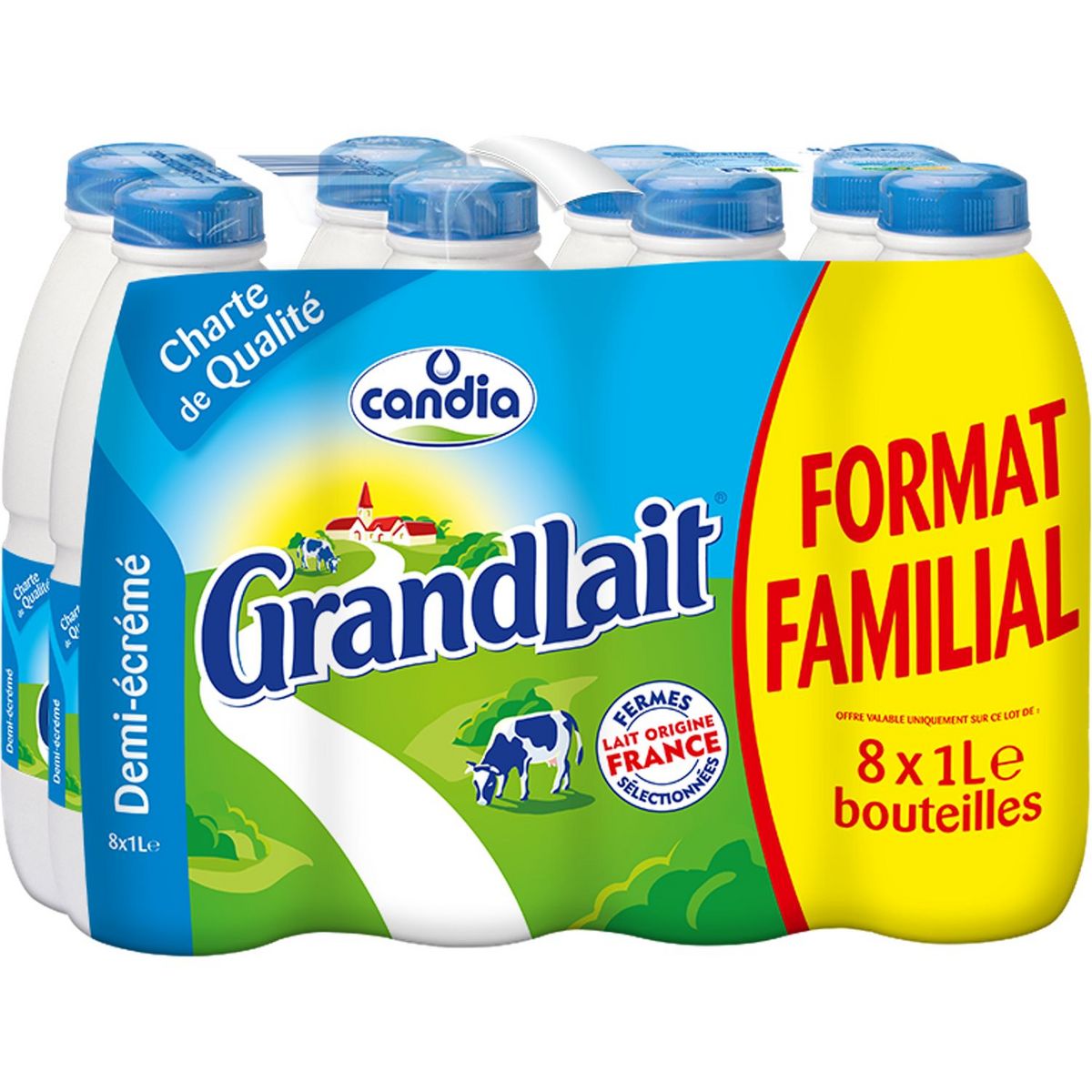 CANDIA Grand Lait demi écrémé stérilisé U.H.T. 8x1 litre pas cher ...