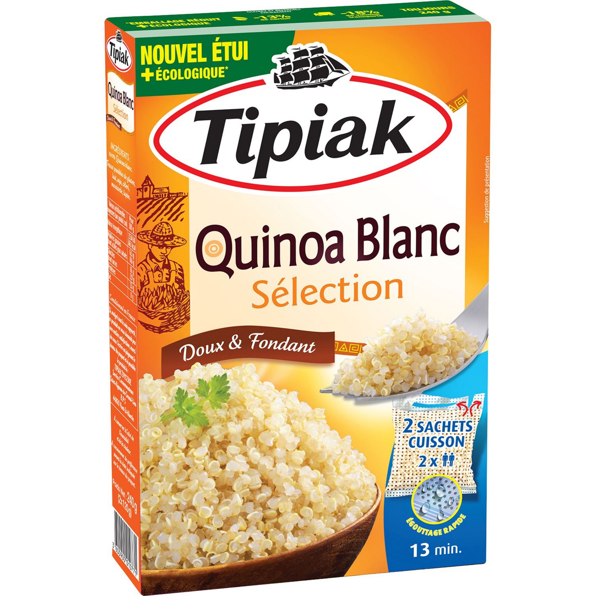 TIPIAK Quinoa blanc sélection doux et fondant, sachet cuisson 13min 2  sachets 2x120g pas cher 