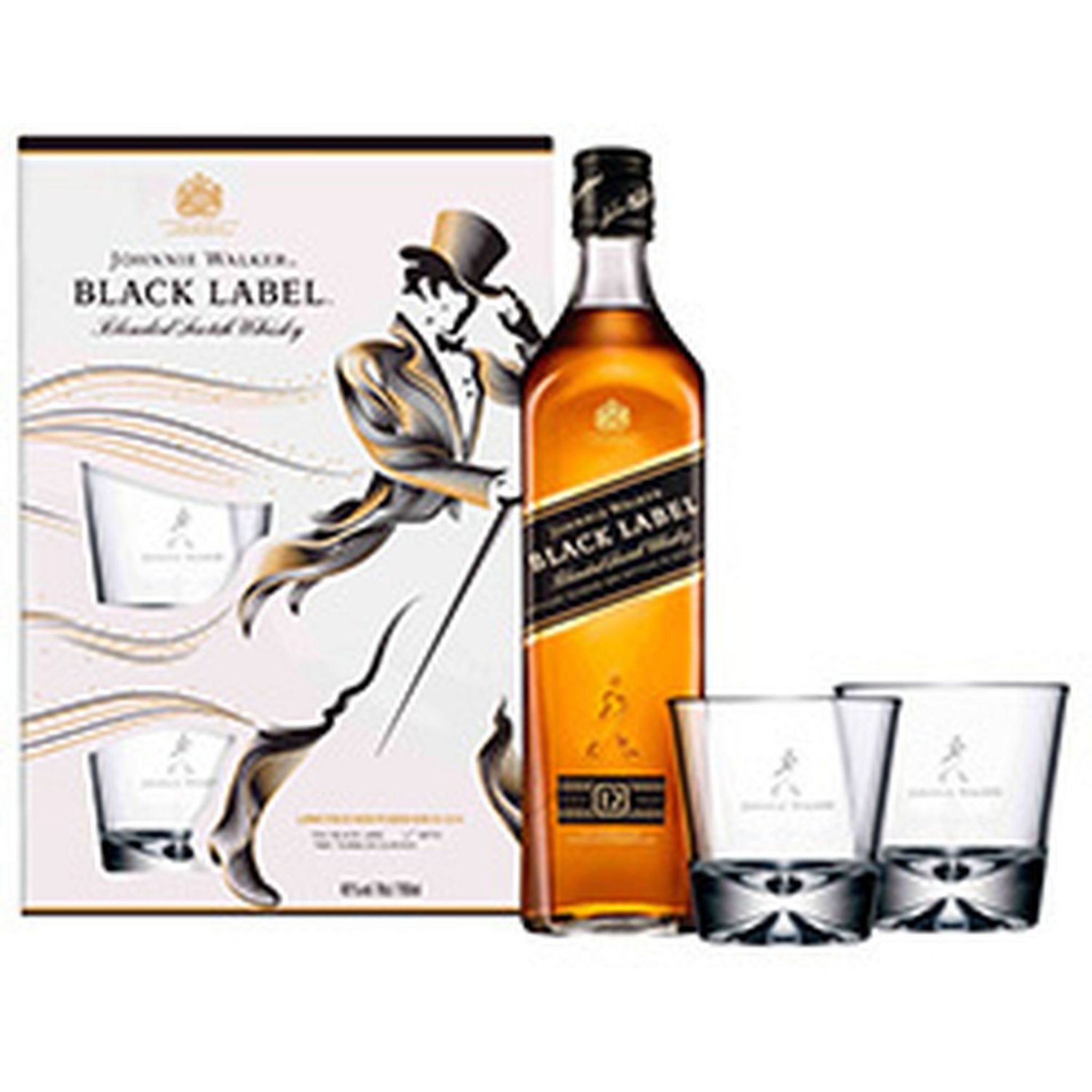 Ensemble-cadeau Whisky écossais Johnnie Walker Black avec verres