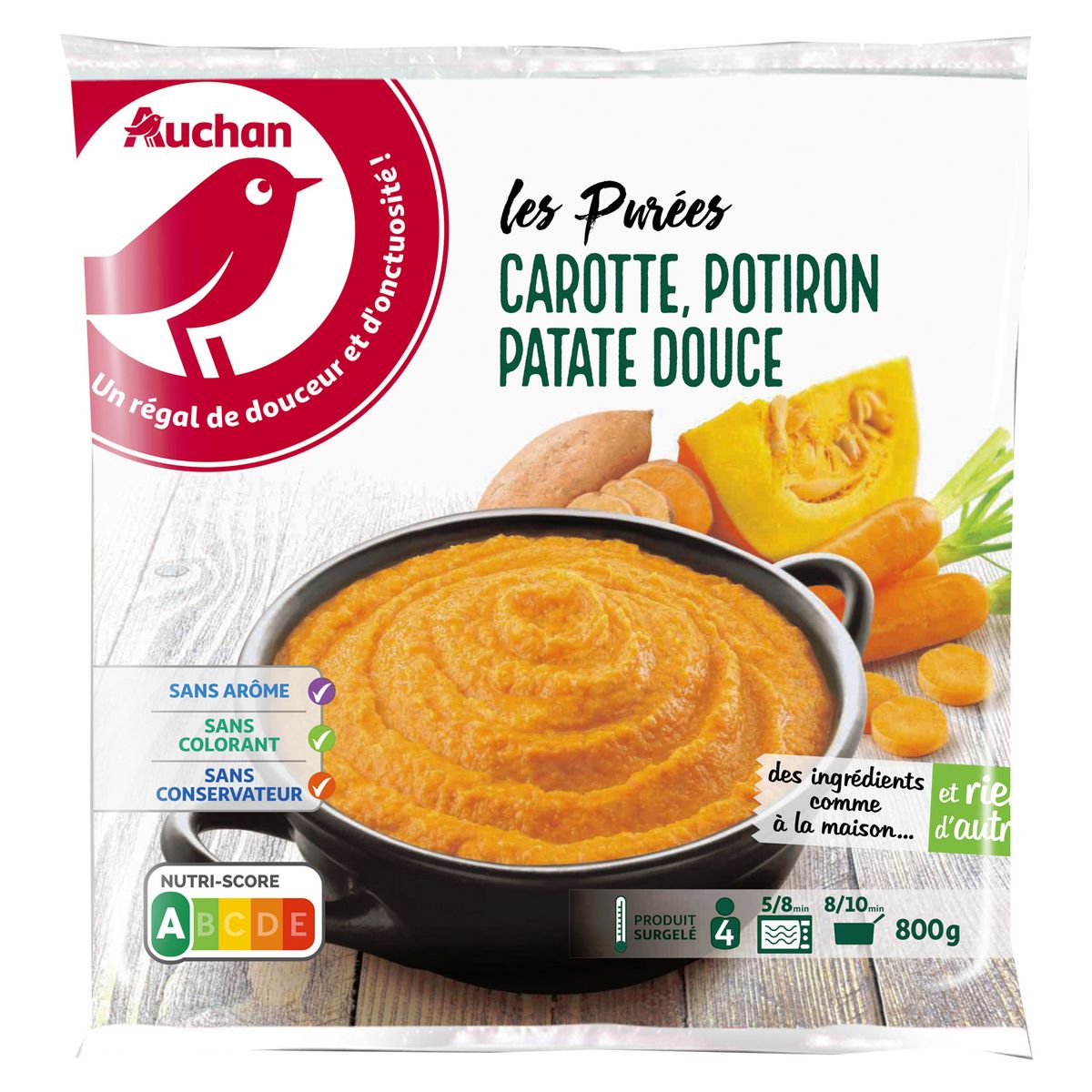 Auchan Puree Carotte Potiron Et Patate Douce 4 Portions 800g Pas Cher A Prix Auchan