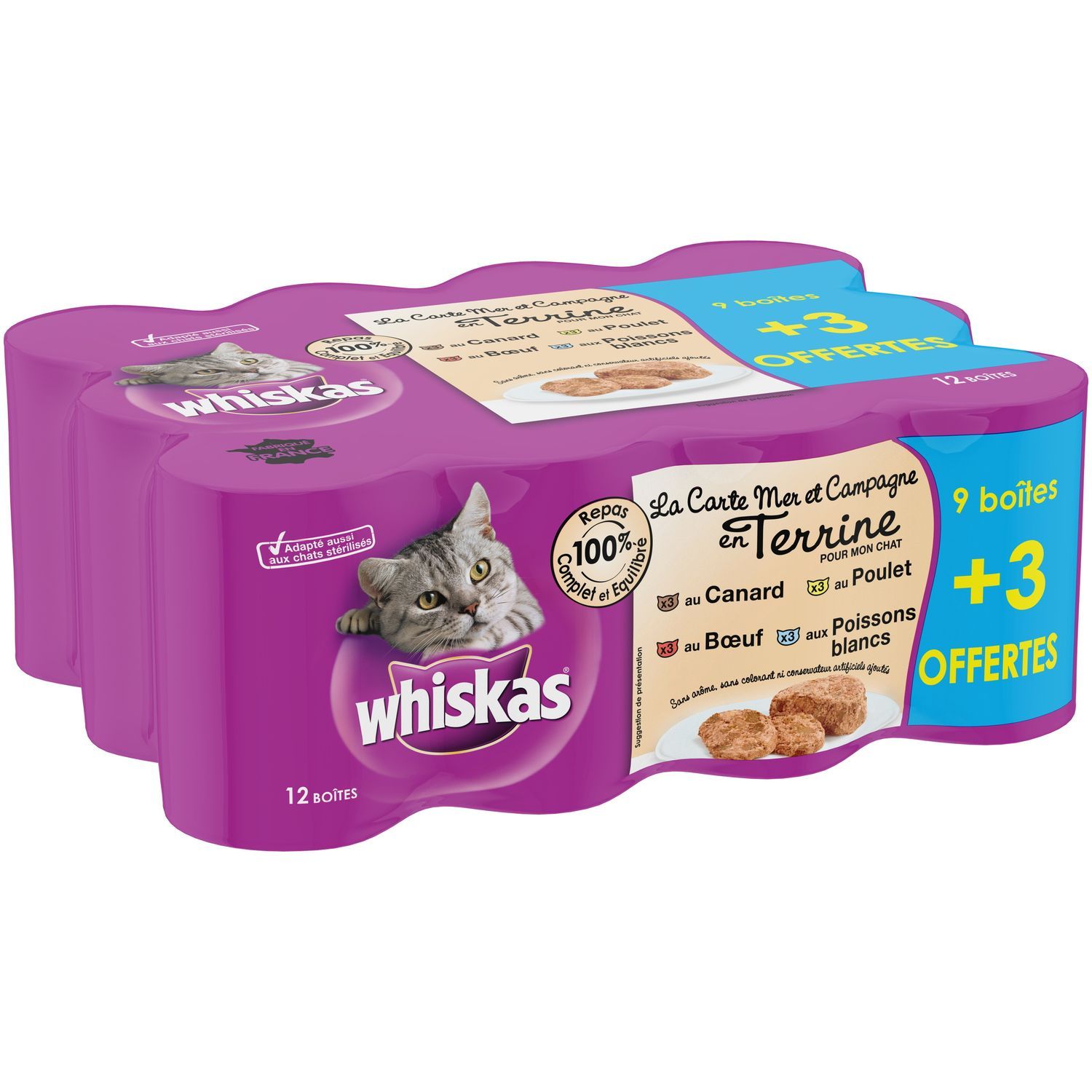 WHISKAS La Carte du Marché - Boîtes en Terrine aux 4 Saveurs pour Chat  Adulte - 24 Boîtes de 400g - l'emballage peut varier, 4x400g