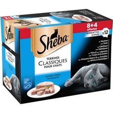 SHEBA Terrines classiques pour chats 12x85g 8 barquettes +4 offertes