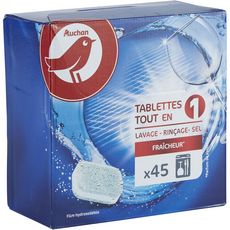 AUCHAN Tablettes lave-vaisselle tou-en-1 lavage rinçage sel 45 lavages 45 tablettes