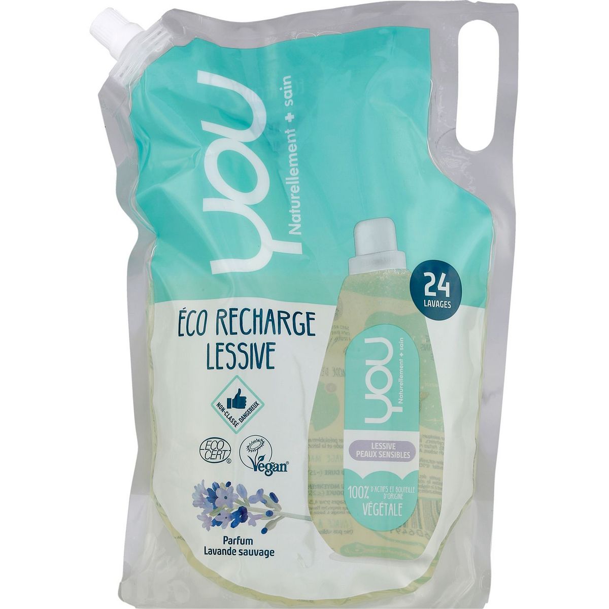 YOU Recharge lessive liquide écologique lavande 24 lavages 1,656l pas cher  